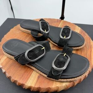 Sofft Elmira double-strap sandal in black suede with silver-toned buckles sz 10